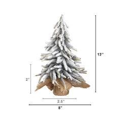 10" and 13” Artificial Mini Flocked Christmas Tree with Burlap Base - Set of 2