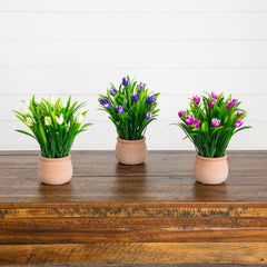 10” Artificial Tulip Plant in Ceramic Planter -Set of 3