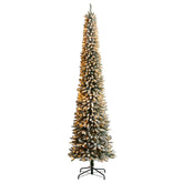 10' Flocked Pencil Artificial Christmas Tree with 700 Clear Lights and 1145 Bendable Branches