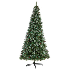 10' Frosted Swiss Pine Artificial Christmas Tree with 850 Clear LED Lights and Berries