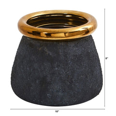10” Stone Planter with Bronze Rim