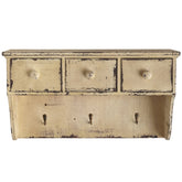 10.5” Distressed Wooden Shelf with Drawers and Hooks