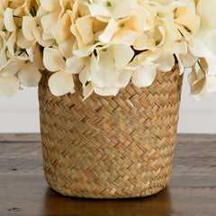 11” Artificial Cream Hydrangea Arrangement in Woven Basket
