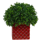 11” Boxwood Topiary Artificial Plant in Red Planter (Indoor/Outdoor)