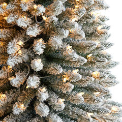 11' Flocked Pencil Artificial Christmas Tree with 850 Clear Lights and 1435 Bendable Branches