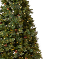 11' White Mountain Pine Artificial Christmas Tree with 1050 Clear LED Lights, Pine Cones and 2395 Bendable Branches