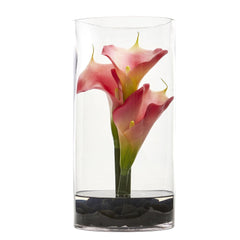 12” Calla Lily Artificial Arrangement in Cylinder Glass