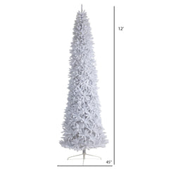 12' Slim White Artificial Christmas Tree with 3235 Bendable Branches