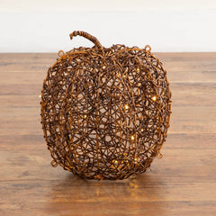 12in. Pre-Lit Autumn Rattan Fall Pumpkin with 40 Warm White LED Lights