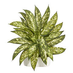 13” Aglonema Artificial Plant in White Planter