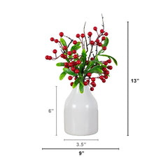 13” Artificial Red Holly Berries Arrangement in Ceramic Vase