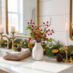 13” Artificial Red Holly Berries Arrangement in Ceramic Vase