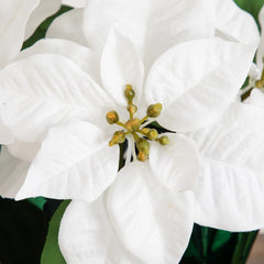 13” Artificial White Velvet Poinsettia Arrangement in Green Wrapped Planter - Set of 2