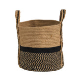 13" Boho Chic Basket Natural Jute Basket Planter, Black Bottom Natural Top with Handles"