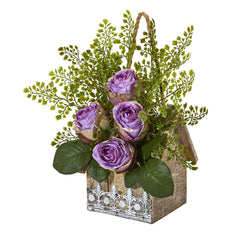 13” Rose and Maiden Hair Arrangement in Hanging Planter