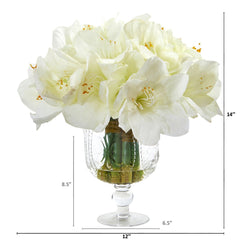 14” Amaryllis Bouquet Artificial Arrangement in Royal Vase