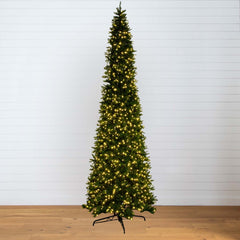 14' Artificial Slim Green Mountain Pine Christmas Tree with 1600 Warm White LED Lights