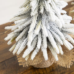 10" and 13” Artificial Mini Flocked Christmas Tree with Burlap Base - Set of 2