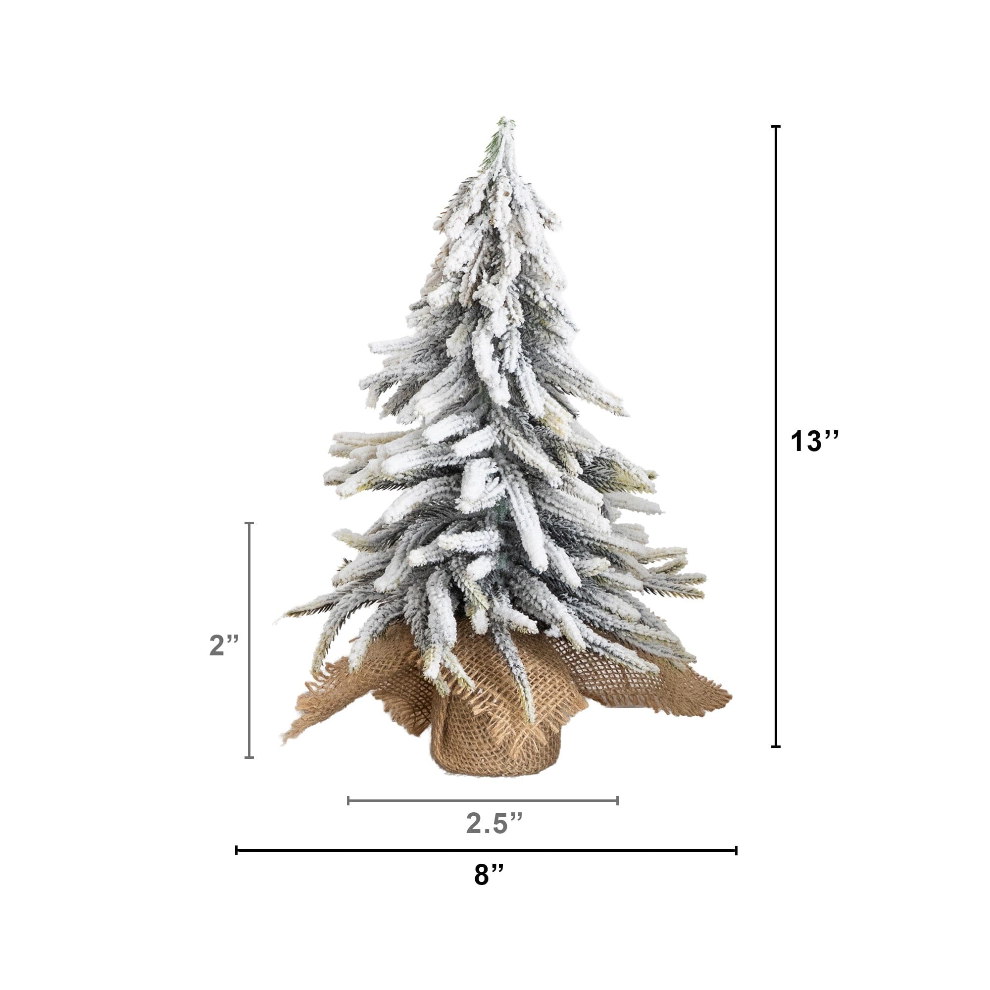 10" and 13” Artificial Mini Flocked Christmas Tree with Burlap Base - Set of 2