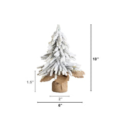 10" and 13” Artificial Mini Flocked Christmas Tree with Burlap Base - Set of 2