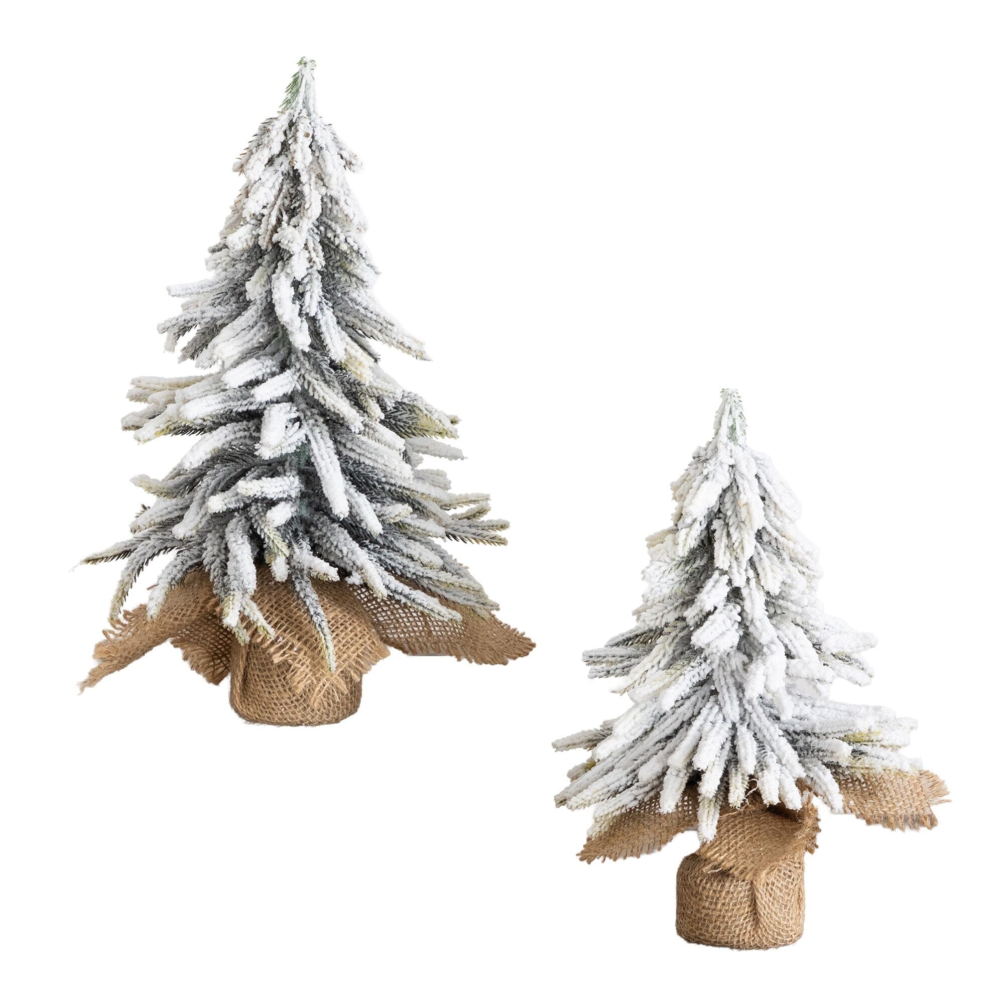 10" and 13” Artificial Mini Flocked Christmas Tree with Burlap Base - Set of 2