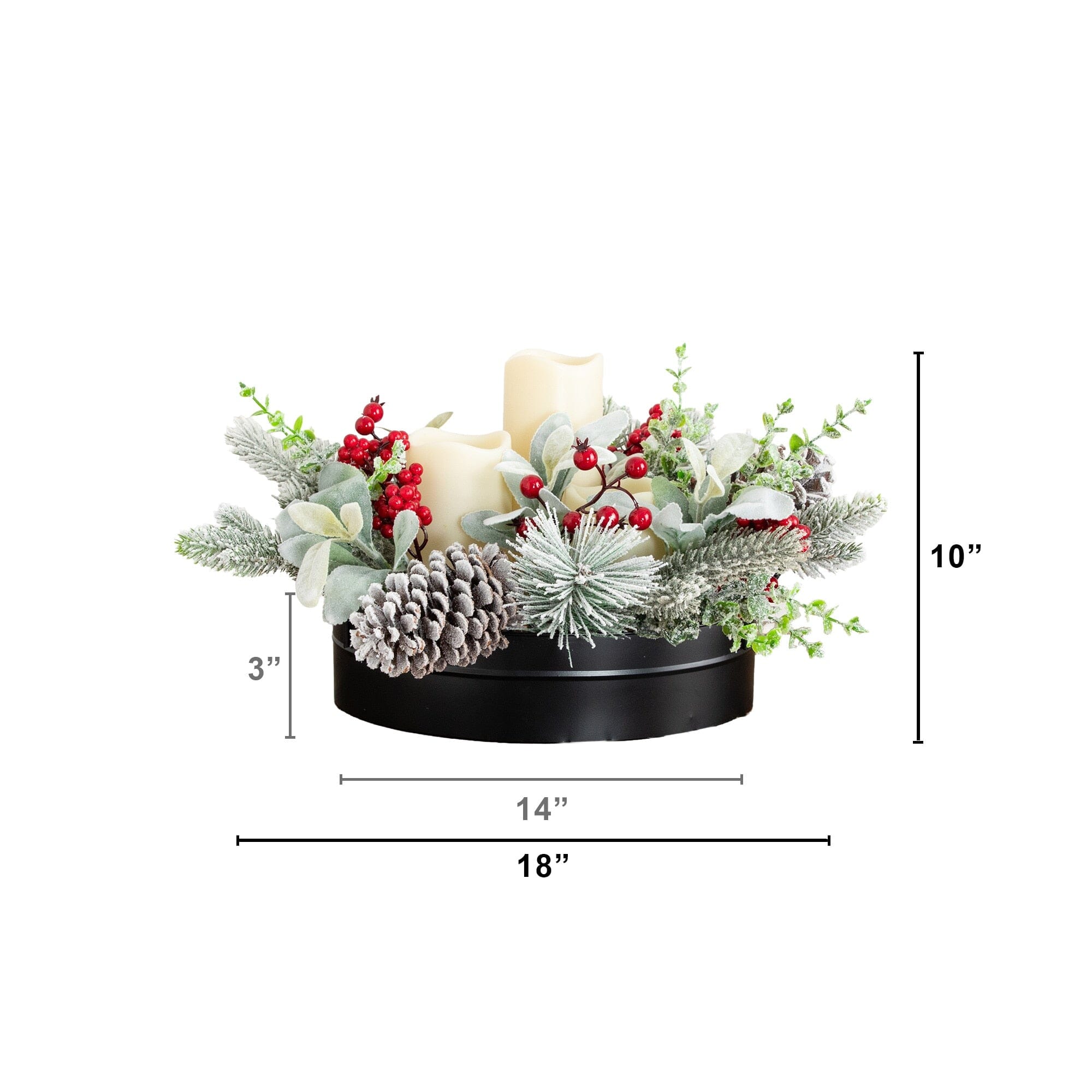 10” Artificial Christmas Flocked Pine & Berry Candle Centerpiece with Pinecones