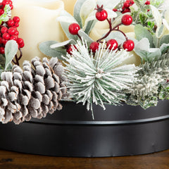 10” Artificial Christmas Flocked Pine & Berry Candle Centerpiece with Pinecones