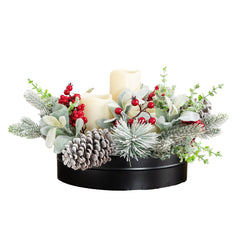 10” Artificial Christmas Flocked Pine & Berry Candle Centerpiece with Pinecones