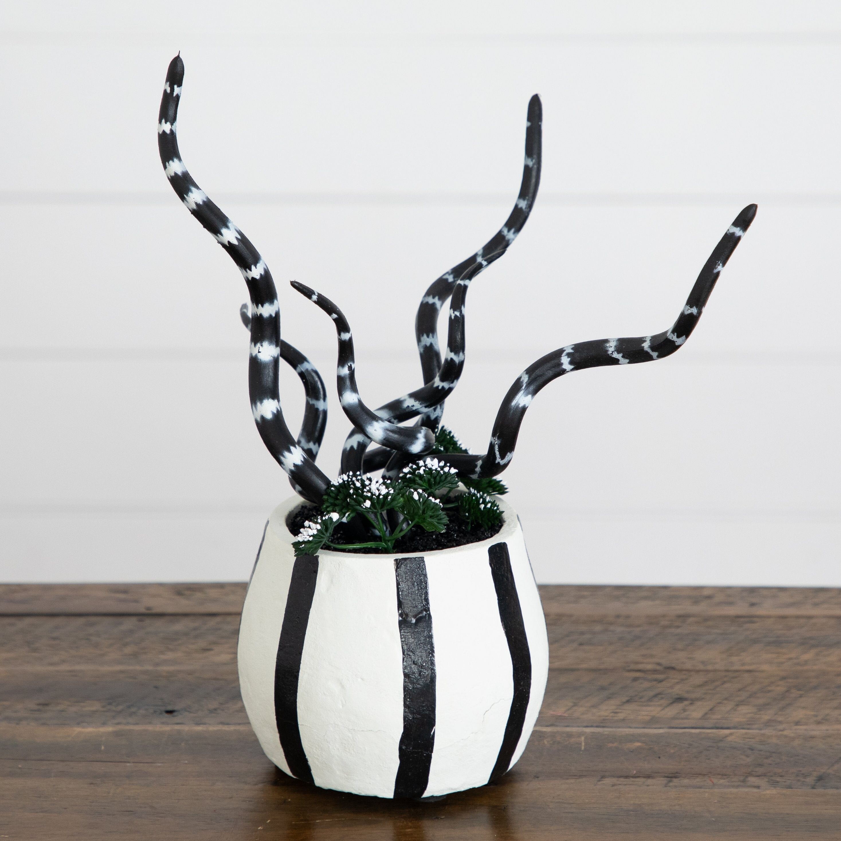 10” Artificial Halloween Midnight Stripe Snake Plant in Decorative Planter
