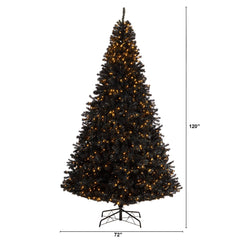 10' Black Artificial Christmas Tree with 950 Clear LED Lights and 3056 Tips