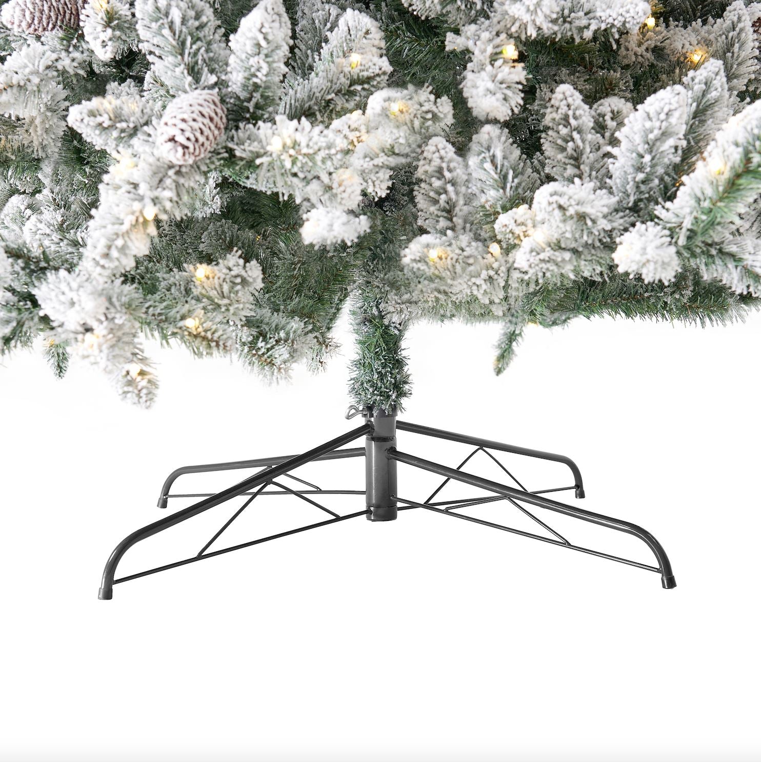10' Flocked Livingston Fir Artificial Christmas Tree with Pine Cones, 750 Clear Warm LED Lights and 2424 Bendable Branches