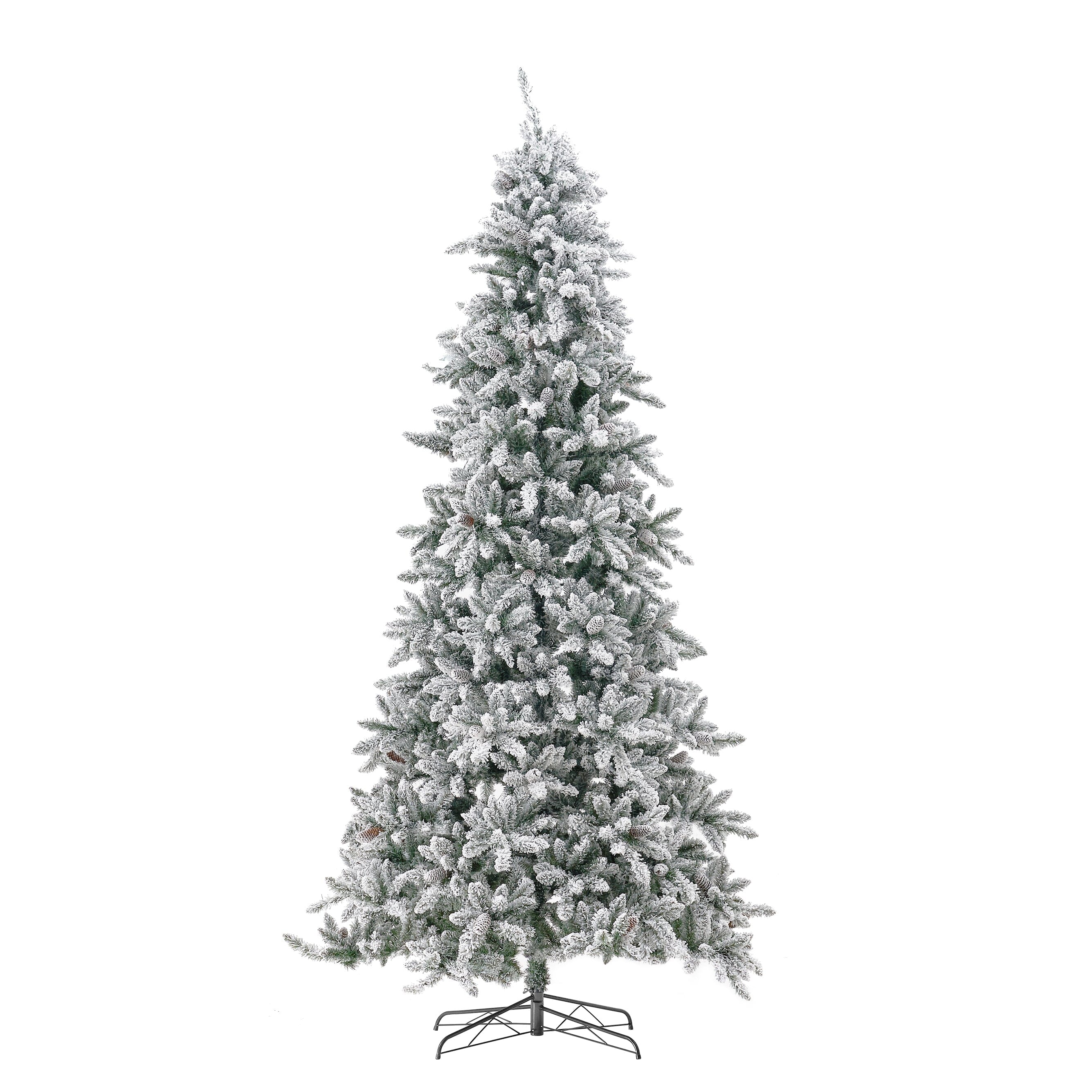 10' Flocked Livingston Fir Artificial Christmas Tree with Pine Cones, 750 Clear Warm LED Lights and 2424 Bendable Branches