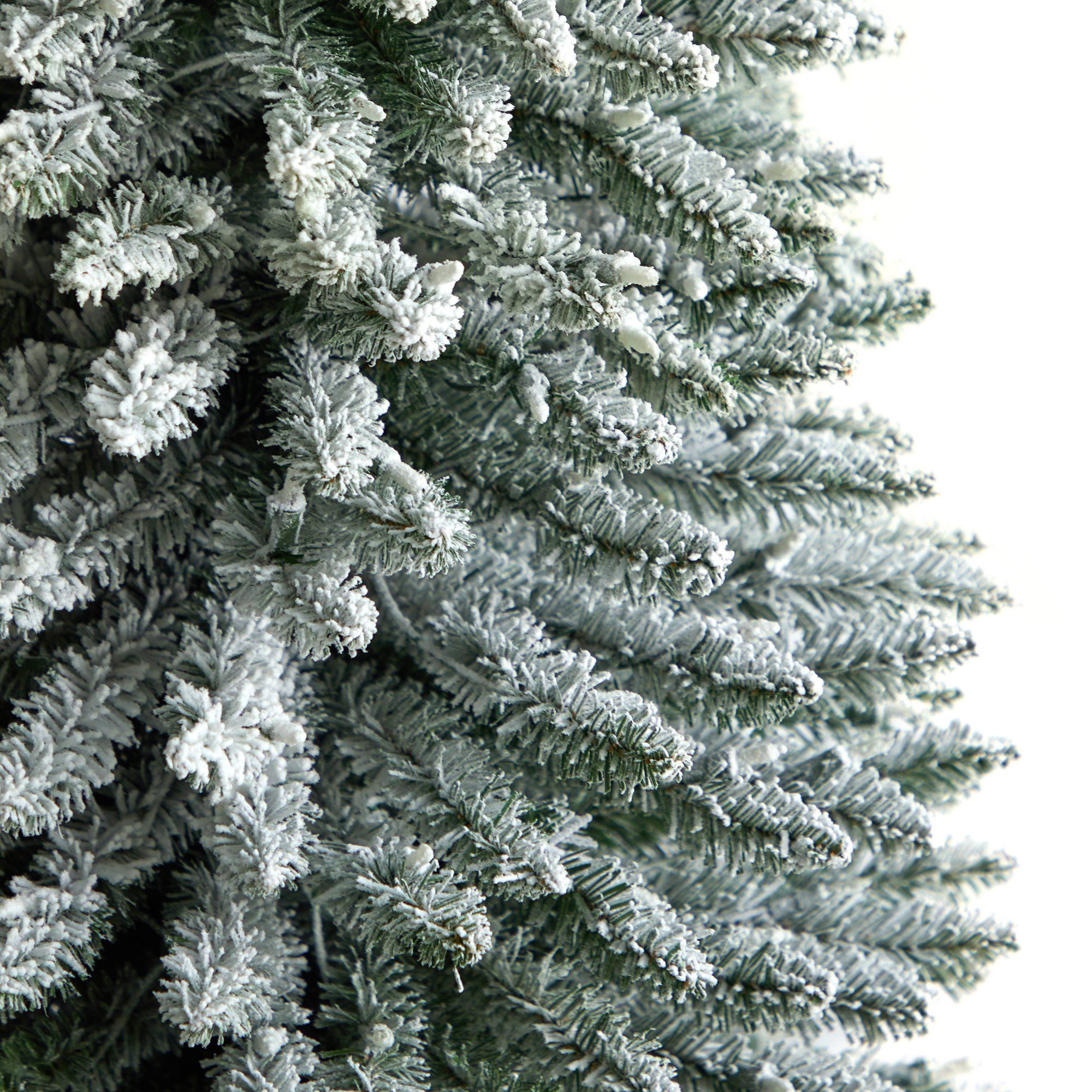 10' Flocked Pencil Artificial Christmas Tree with 700 Clear Lights and 1145 Bendable Branches