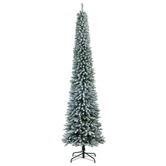 10' Flocked Pencil Artificial Christmas Tree with 700 Clear Lights and 1145 Bendable Branches