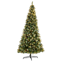 10' Frosted Swiss Pine Artificial Christmas Tree with 850 Clear LED Lights and Berries