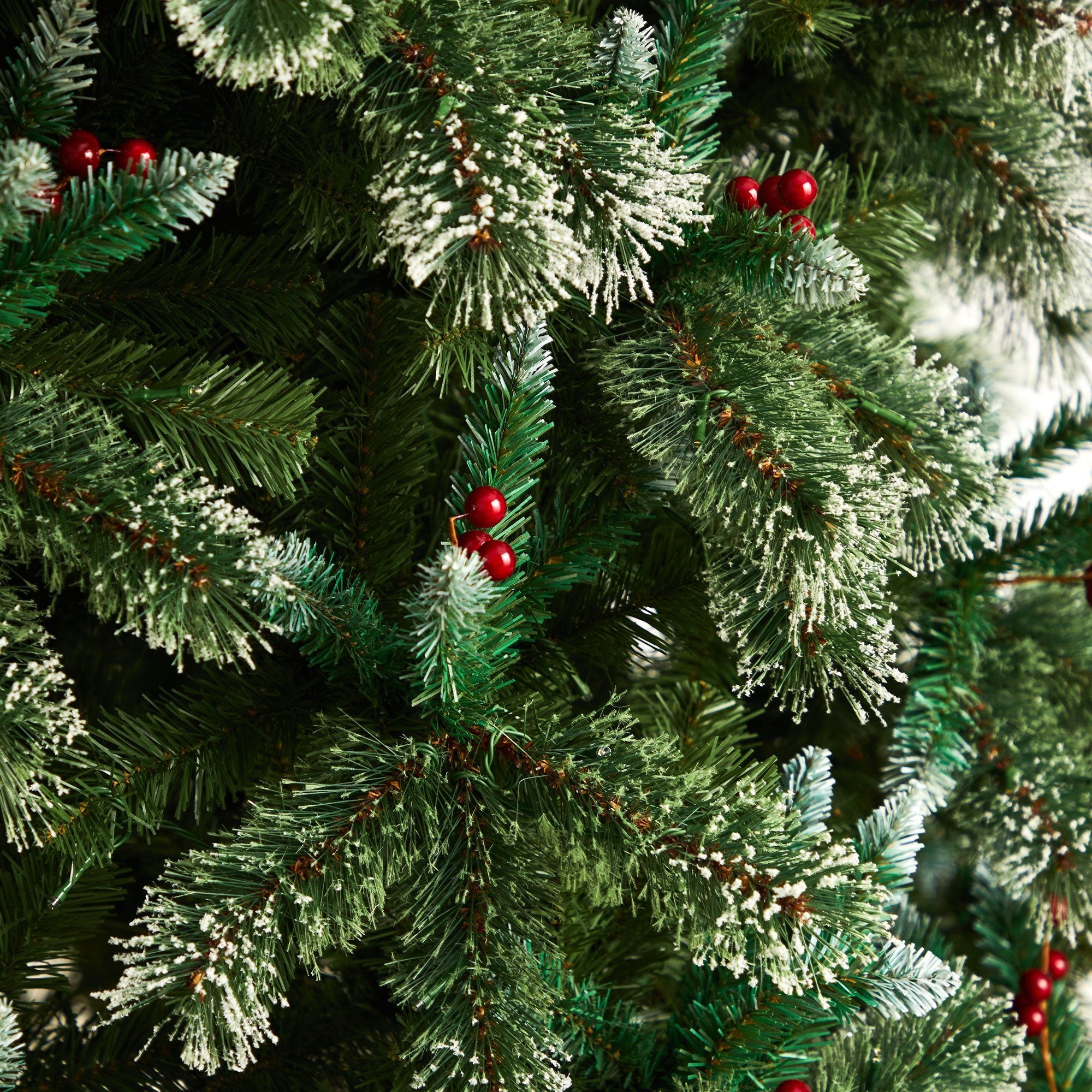 10' Frosted Swiss Pine Artificial Christmas Tree with 850 Clear LED Lights and Berries