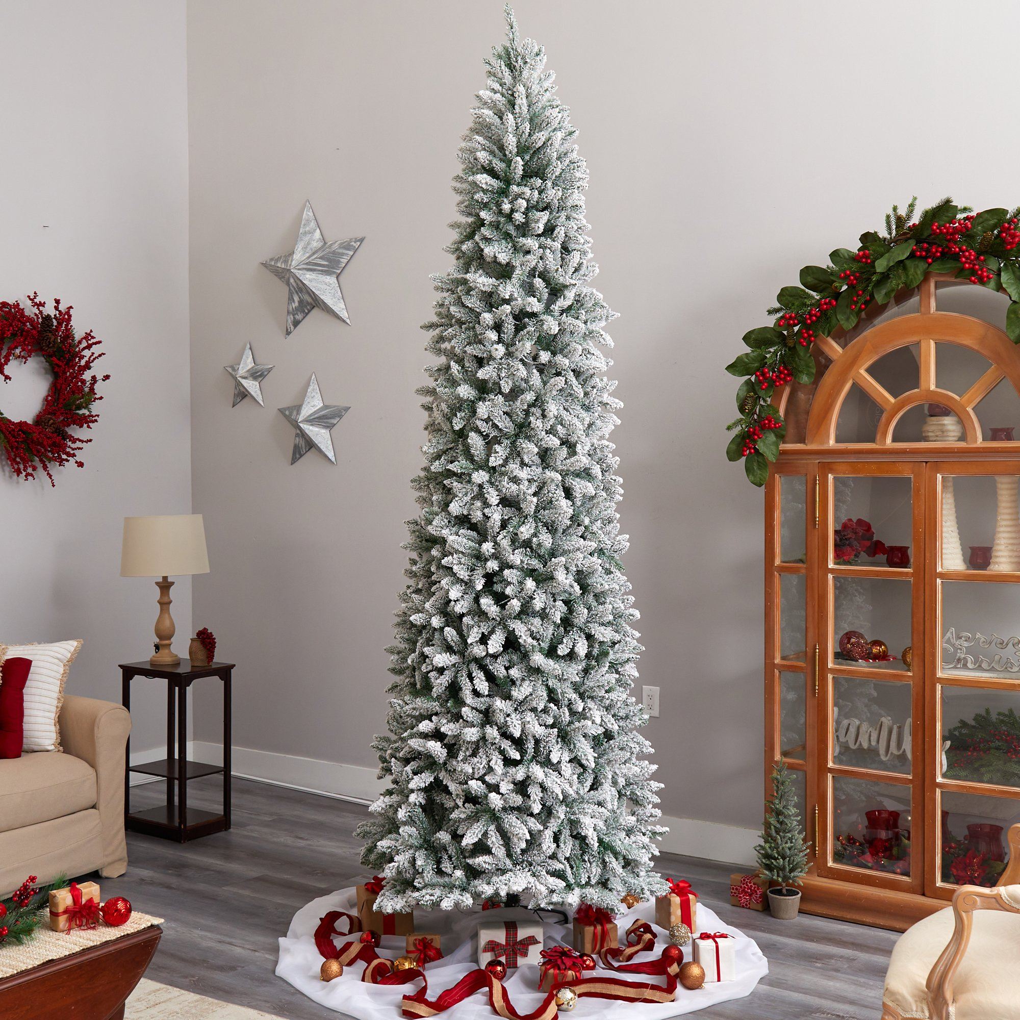 10' Slim Flocked Montreal Fir Artificial Christmas Tree