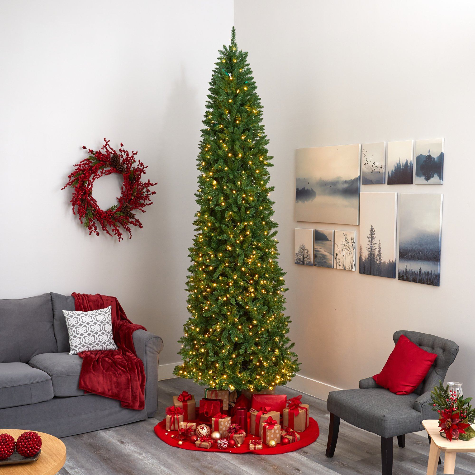 10' Slim Green Mountain Pine Artificial Christmas Tree with 800 Clear LED Lights