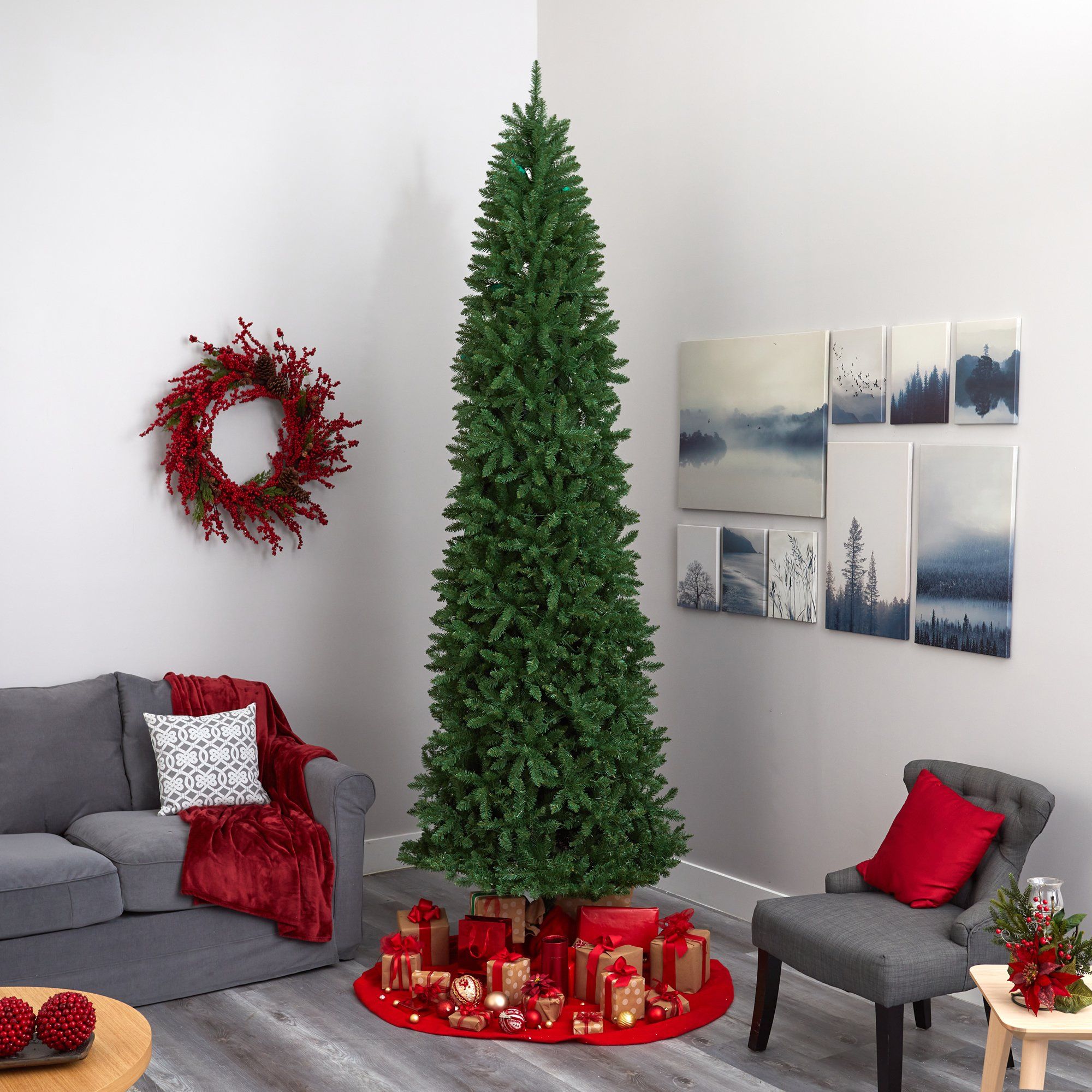 10' Slim Green Mountain Pine Artificial Christmas Tree with 800 Clear LED Lights