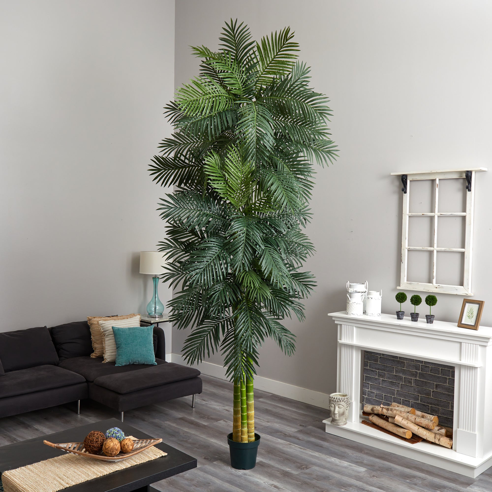 10' Triple Stalk Golden Cane Artificial Palm Tree