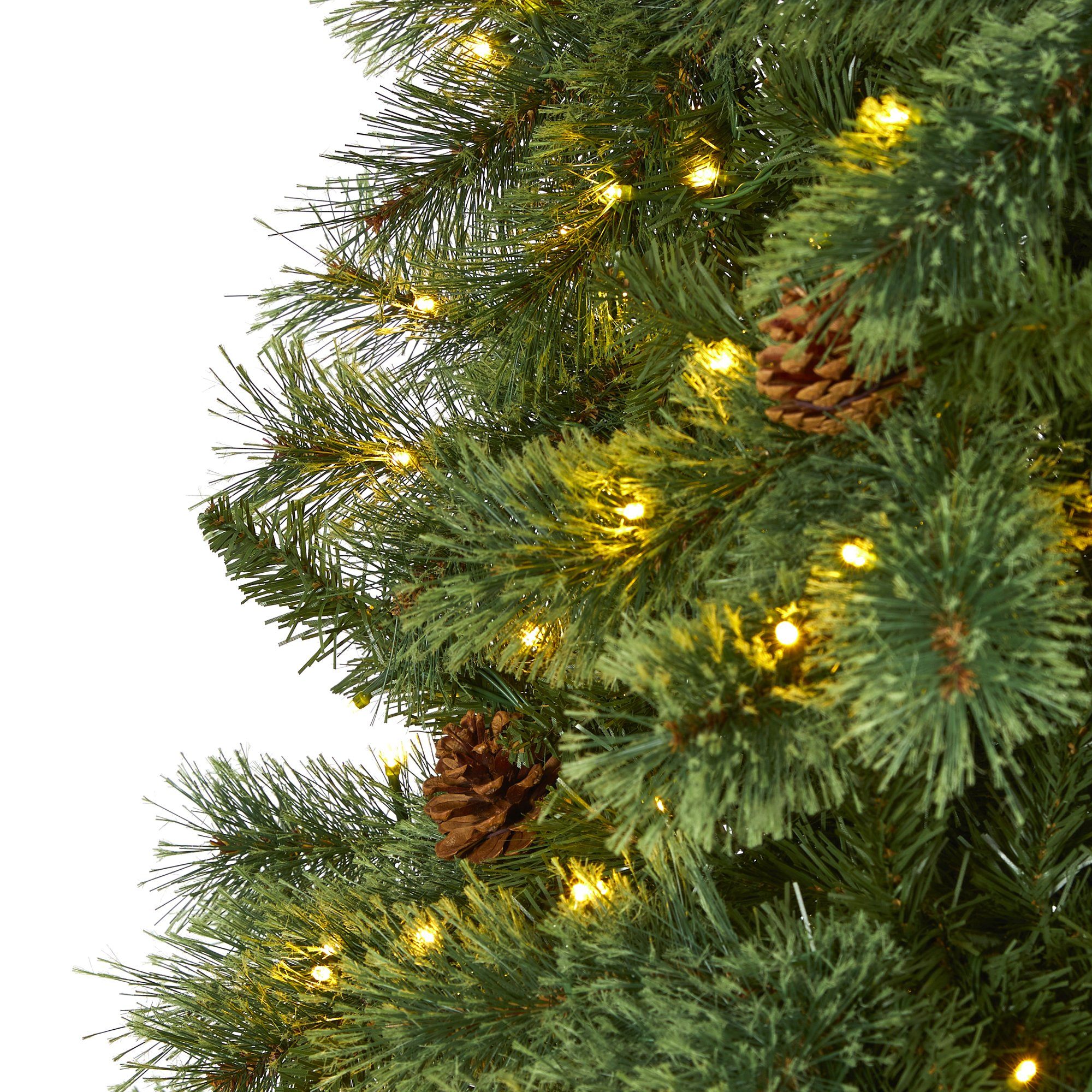 10' White Mountain Pine Artificial Christmas Tree with 850 Clear LED Lights and Pine Cones