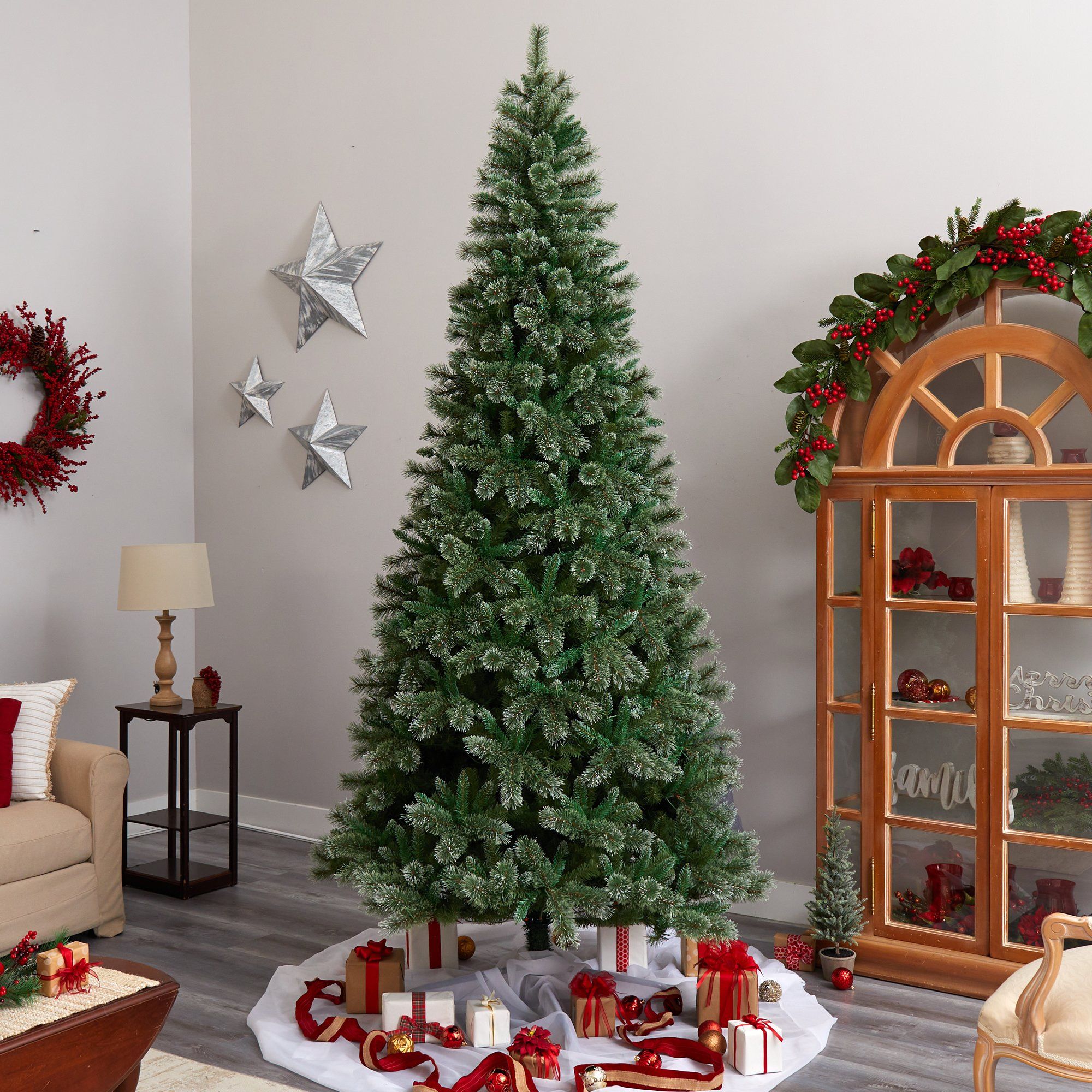 10' Wisconsin Slim Snow Tip Pine Artificial Christmas Tree with 1050 Clear LED Lights