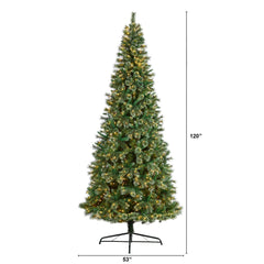 10' Wisconsin Slim Snow Tip Pine Artificial Christmas Tree with 1050 Clear LED Lights