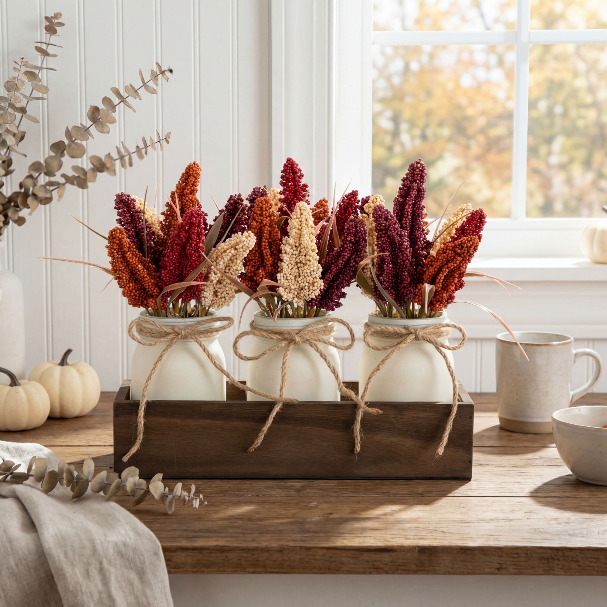 10.5” Autumn Artificial Sorghum Rustic Fall Centerpiece