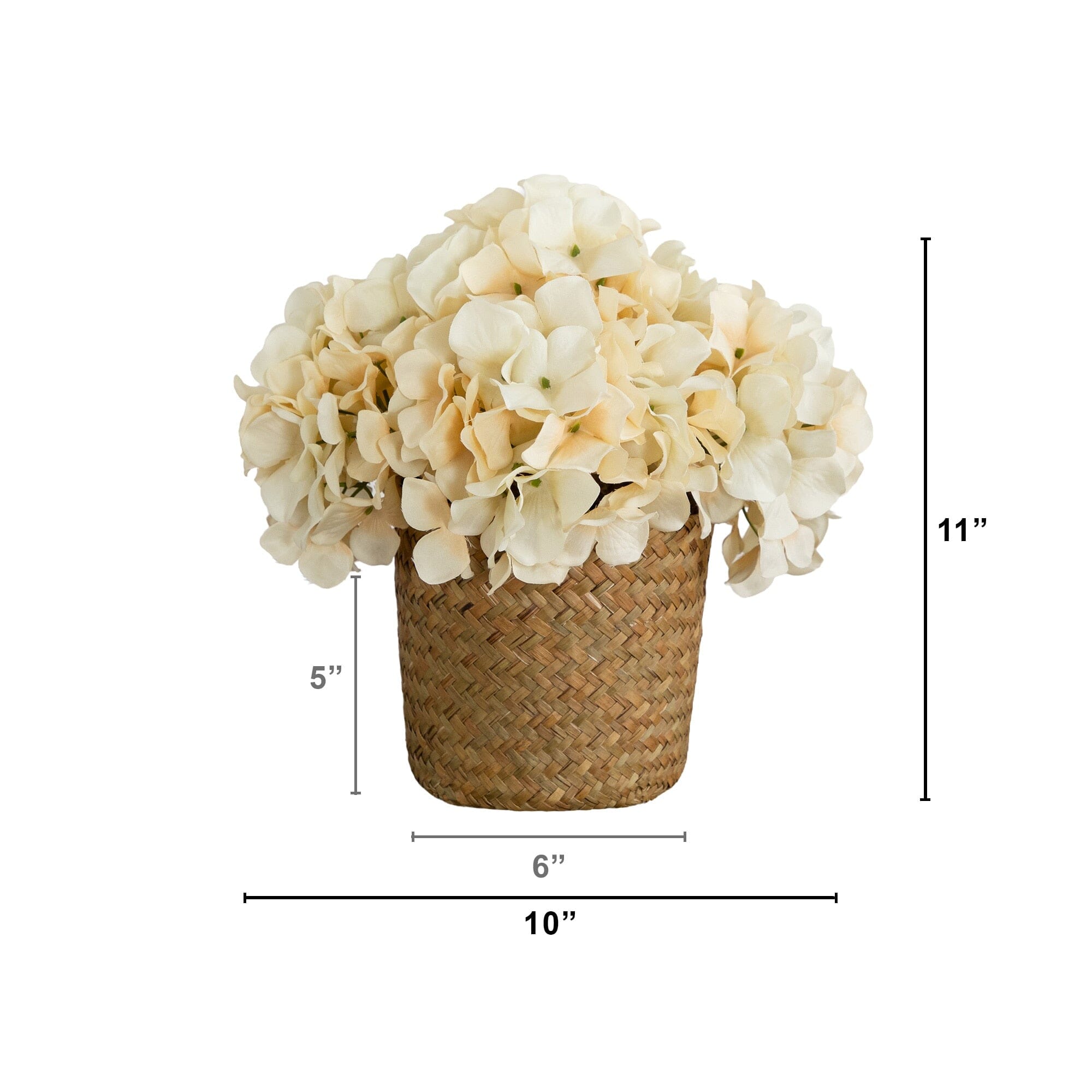 11” Artificial Cream Hydrangea Arrangement in Woven Basket