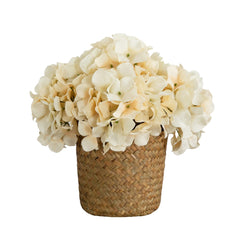 11” Artificial Cream Hydrangea Arrangement in Woven Basket