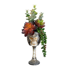 11” Artificial Halloween Succulent Garden in Skull Chalice Planter