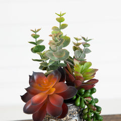 11” Artificial Halloween Succulent Garden in Skull Chalice Planter