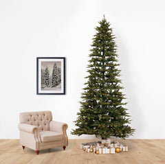 11' Belgium Fir “Natural Look” Artificial Christmas Tree with 1250 Clear LED Lights and 4222 Bendable Branches
