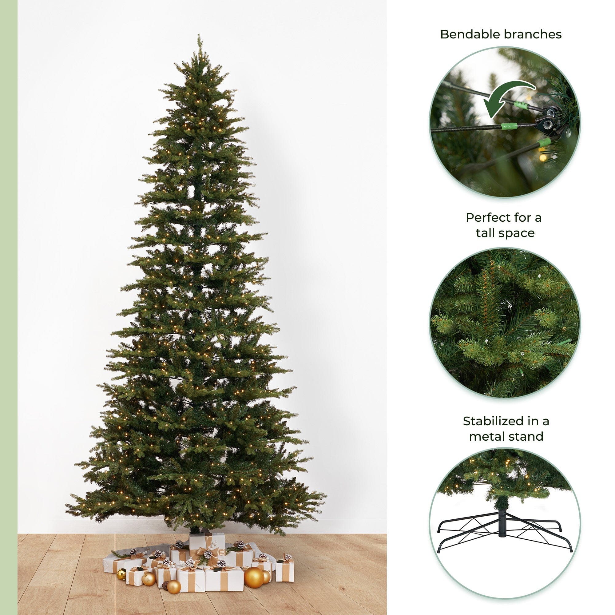 11' Belgium Fir “Natural Look” Artificial Christmas Tree with 1250 Clear LED Lights and 4222 Bendable Branches